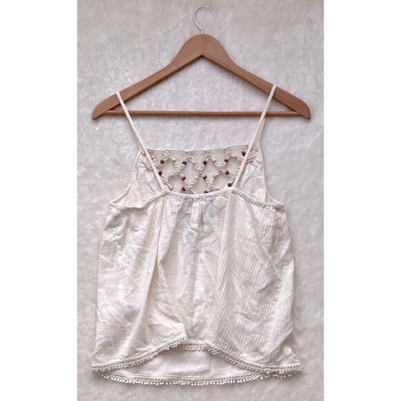NWT Zara Beaded Macrame Knot & Fringe Cotton V-Neck Top in Ecru, Size XS - Picture 13 of 15